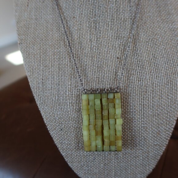 Light green jade square beads &sterling silver Sherzada necklace pendant 14"-17" - Picture 3 of 16